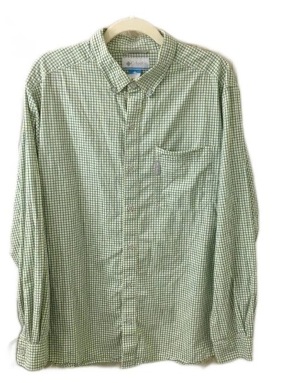 Columbia Men's Green Cotton Check Long Sleeve Button Down Shirt-Size L